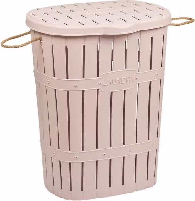 EONLION 65L Bamboo Look Clothes Storage Laundry Washing Basket with Handles, Pink