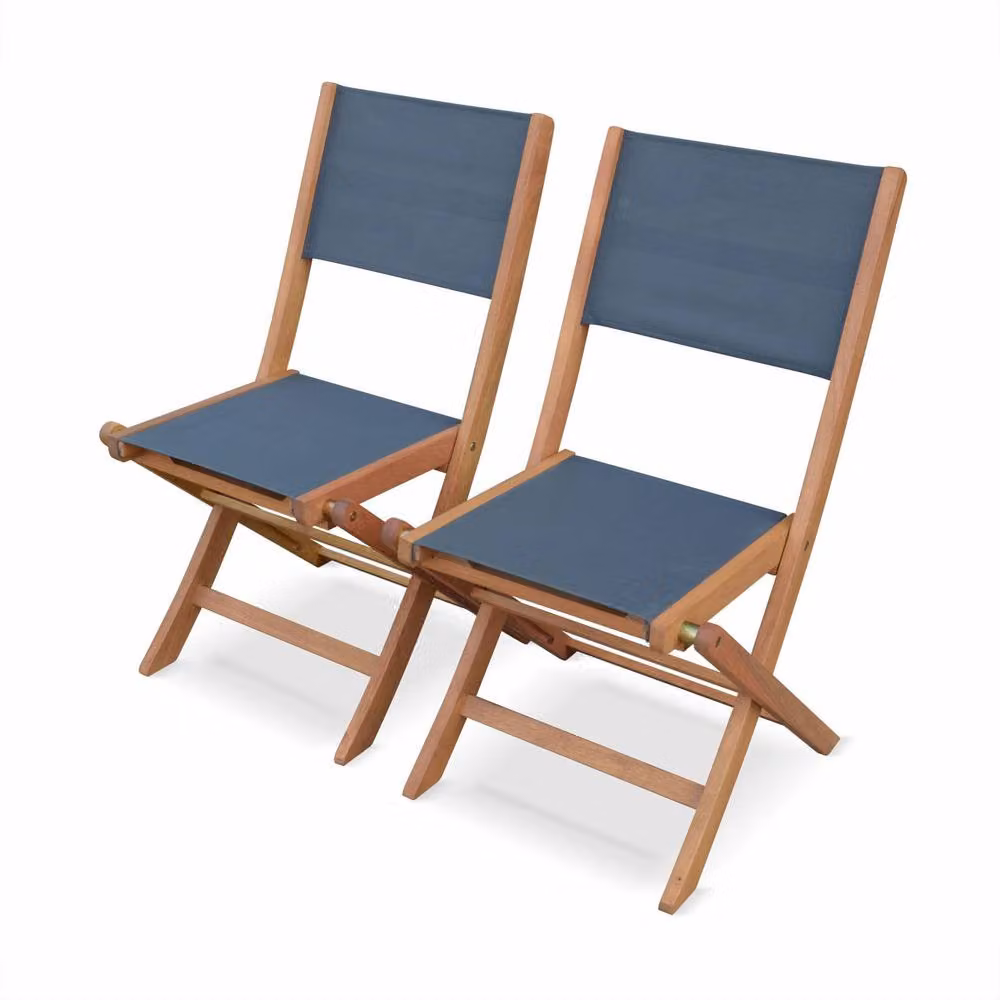 Sweek Pair of Foldable Wooden Garden Chairs in Dark Grey with Armrests and Removable Weather-Resistant Cushions – 2
