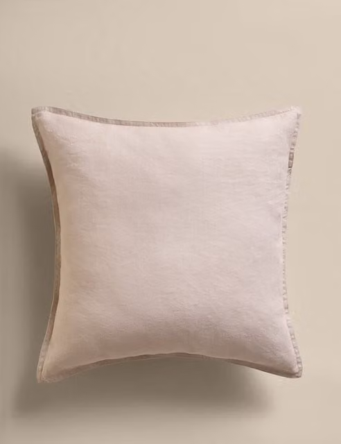 M&S Pure Linen Flange Trim Square Cushion in Beige or Pink