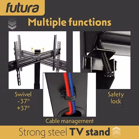 Futura Modern Black Floor TV Stand with Media Compartments and Integrated Cable Channel – 5