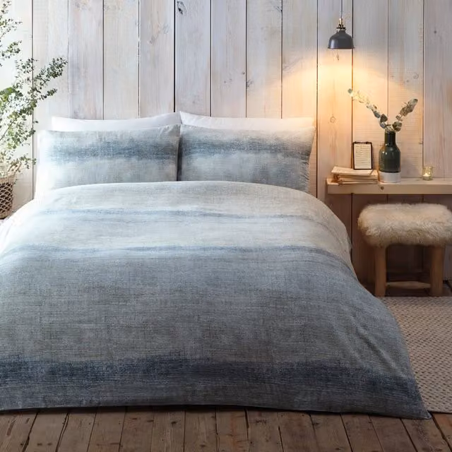 Appletree Hygge Anson Stripe Green Brushed Cotton Duvet Cover and Pillowcase Set, W: 140 cm, H: 200 cm
