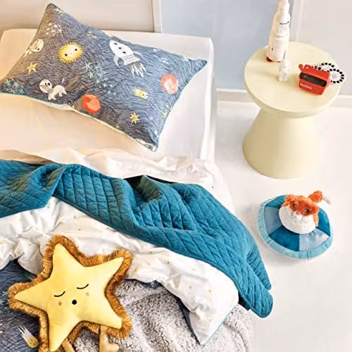 Linen House Kids Space Race Reversible Cotton Single Duvet Cover and Pillowcase Set, Multicolour, W/H: 140 x 200 cm, Pillowcase: 90 x 200 cm – 4