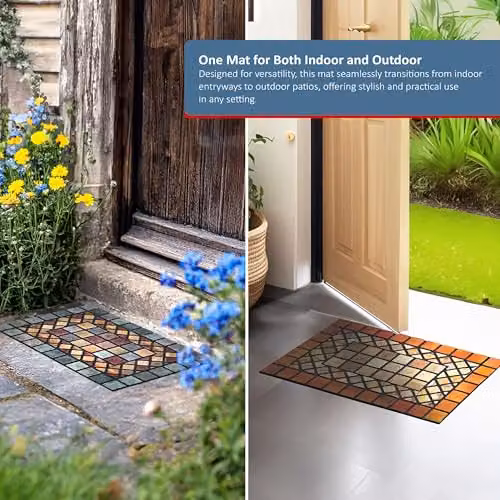 Nicoman Semicircular Rubber Boot Scraper Doormat with Blue Border, W: 75 cm, D: 44 cm, H: 1 cm – 7