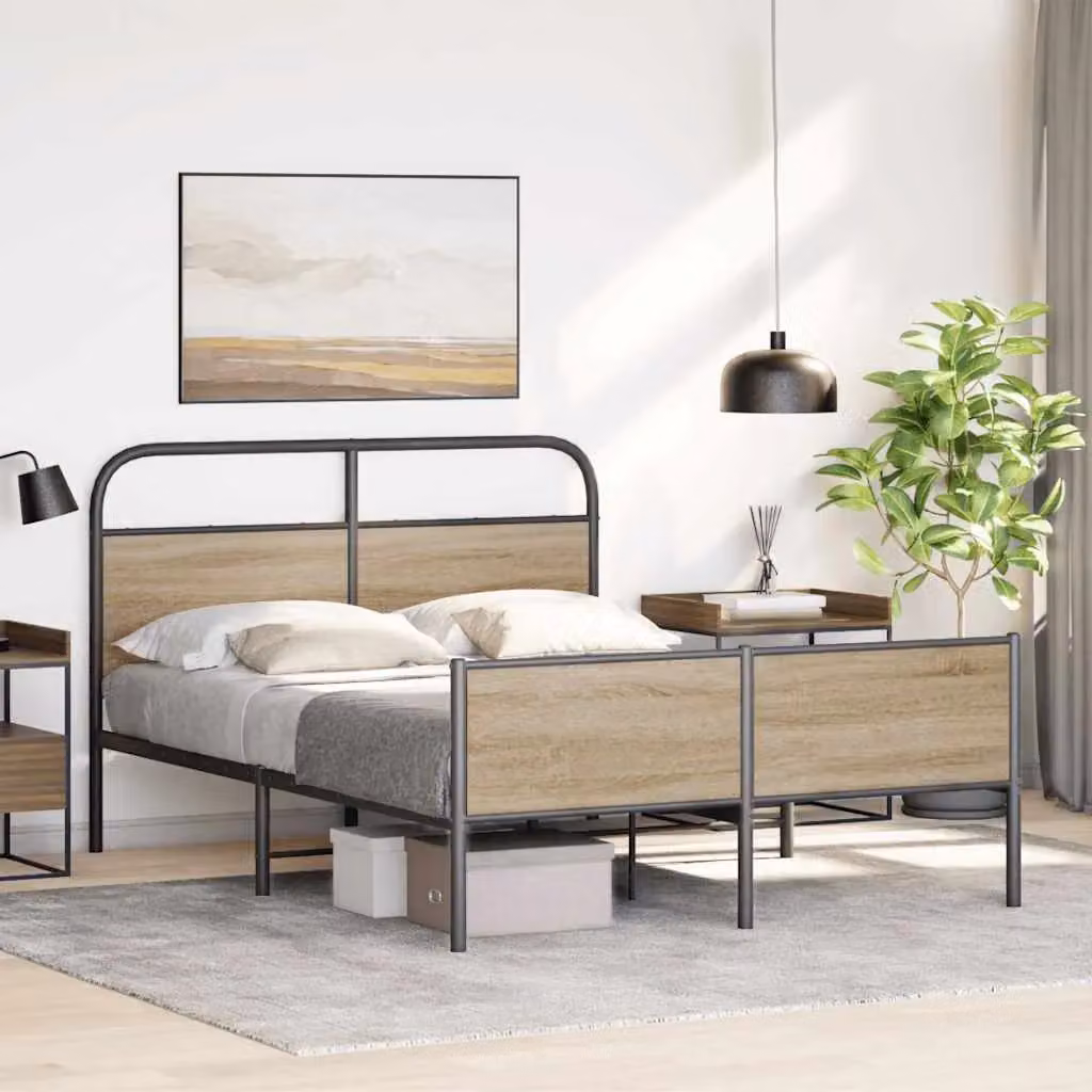 Berkfield Home Sonoma Oak Bed Frame in Brown, W/D/H: 140 x 190 cm – 2