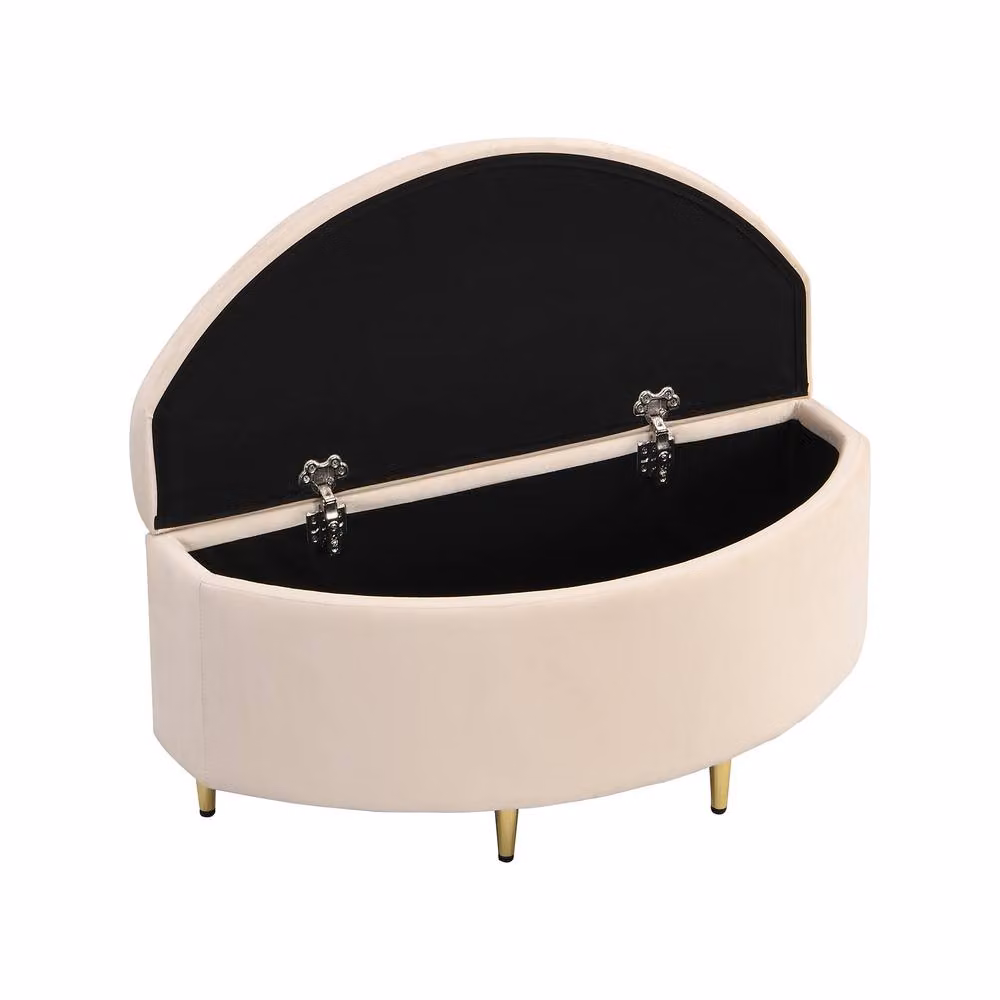 Merax Velvet Upholstered End of Bed Storage Bench with Metal Legs in Beige, W/D/H: 90 x 40 x 42 cm – 4