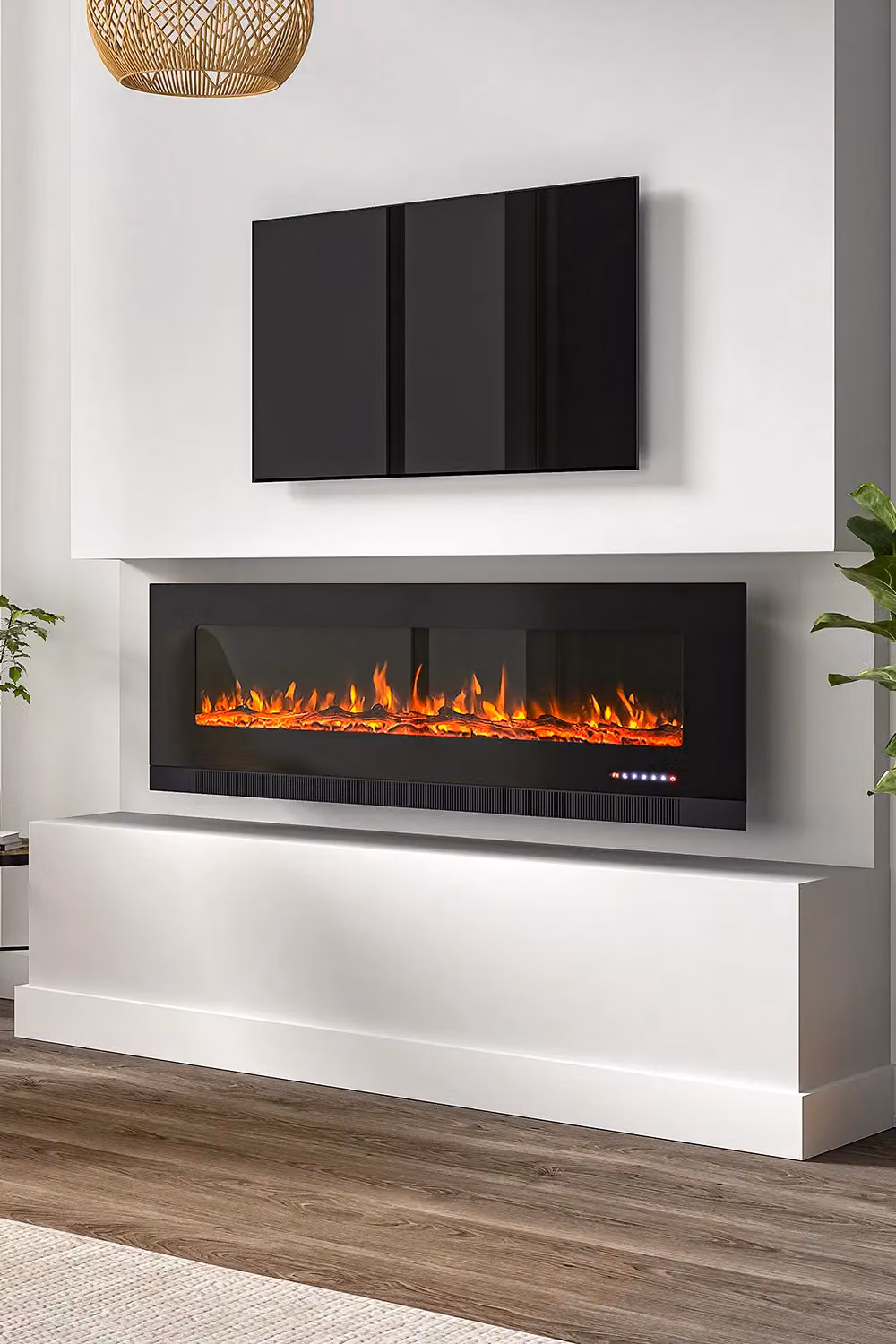Living and Home 60 inch Wall Mounted Electric Fireplace in Black with Glass Finish – 2