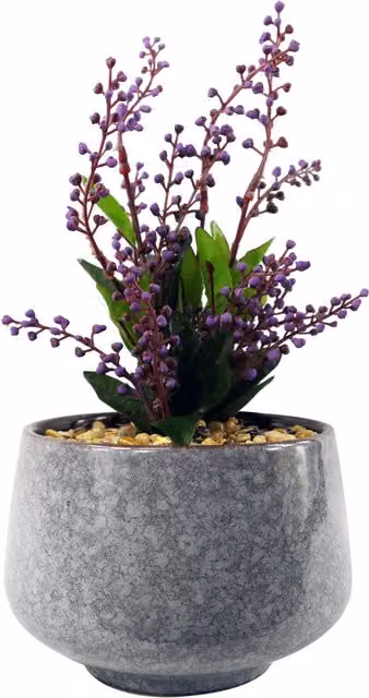 Artificial Purple Vitex Negundo Plant in a Blue Ceramic Round Tabletop Planter