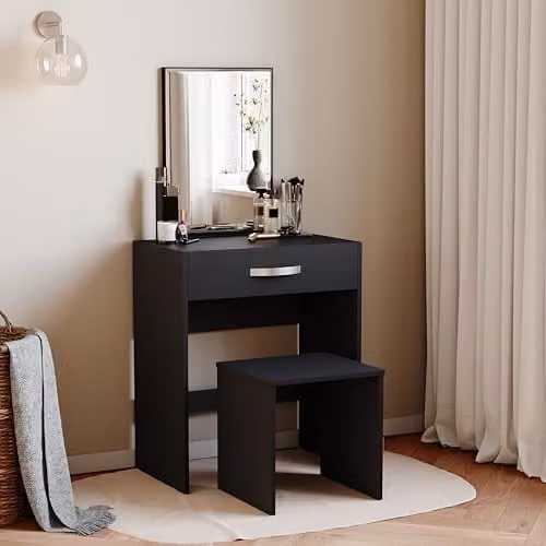 Vida Designs Isla Dressing Table and Stool Set in Black – 1