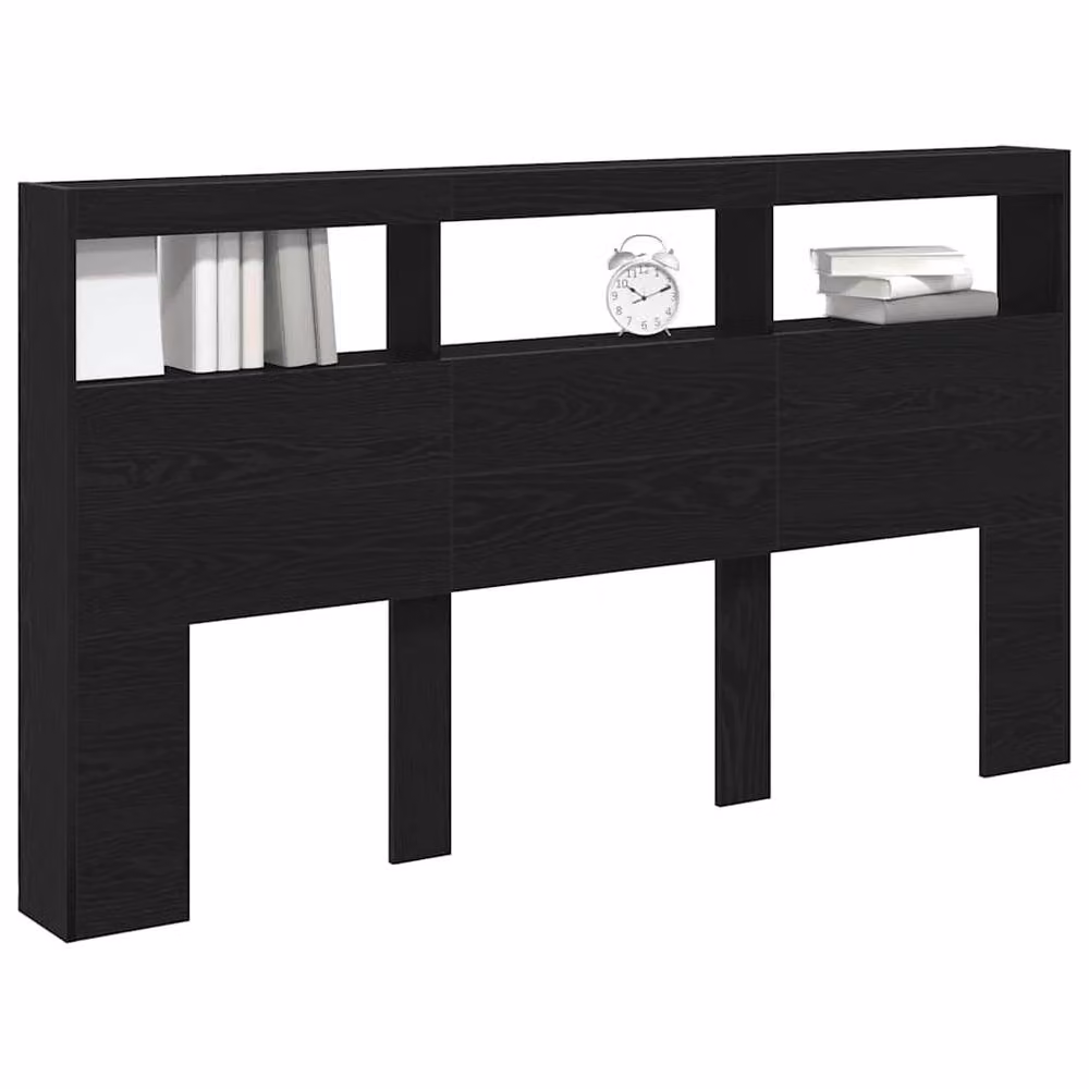 Berkfield Home Modern Headboard Cabinet with Integrated LED Lighting and Shelving in Black Oak, W/D/H: 180 x 17 x 102 cm – 3