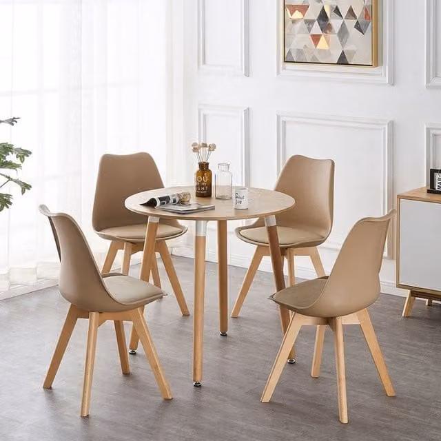 Life Interiors Lorenzo Round Mid-Century Dining Set with Table and 4 Chairs in Brown and Beige