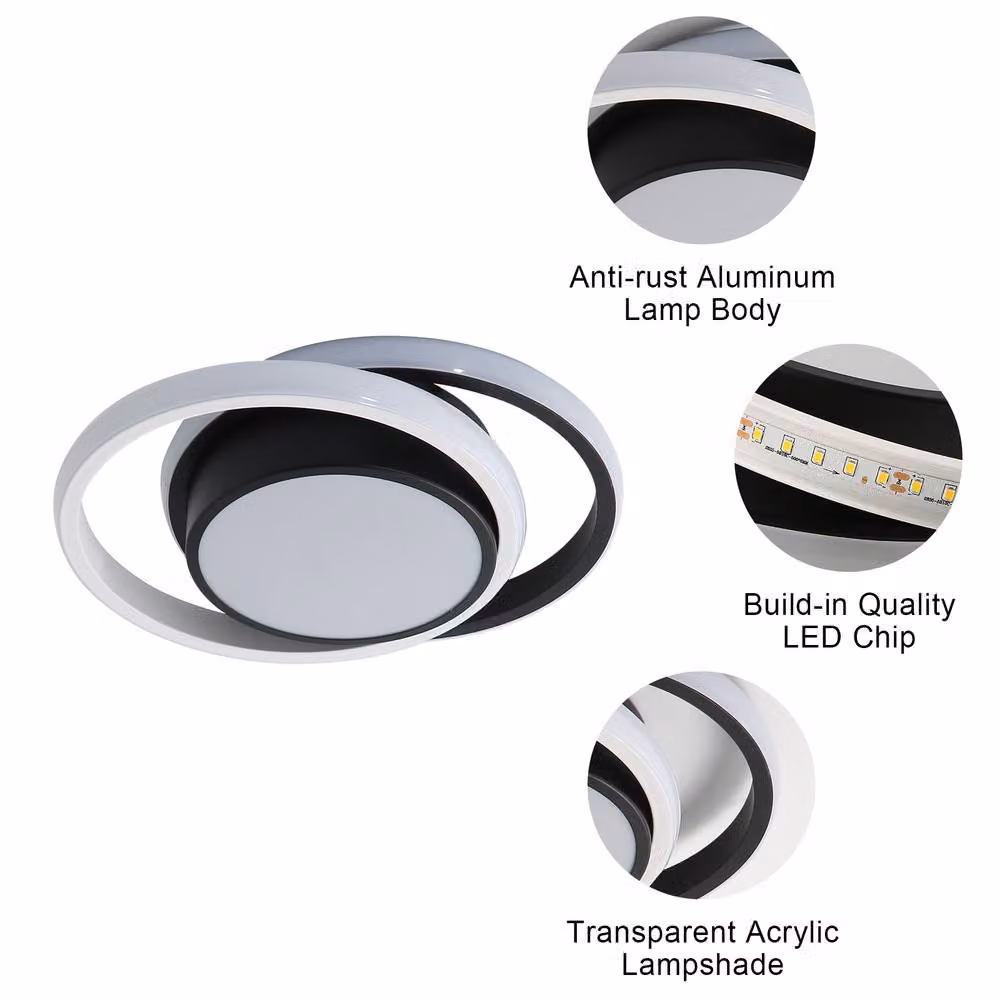 Pheashine Modern Double Round LED Ceiling Light in Silver, Black or White – 2