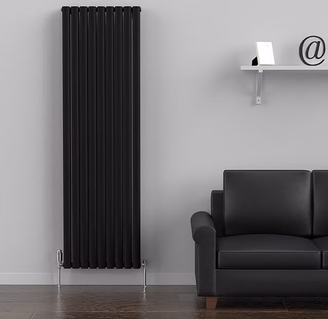 Lux Heat Oval Coloured Vertical Radiator in Black, H 180 cm x W 54 cm