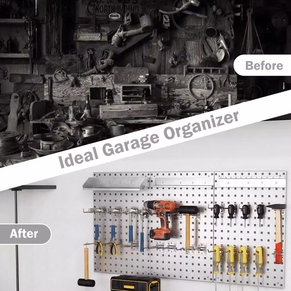 Costway Wall-Mounted Metal Pegboard Tool Organising Kit in Silver – 5