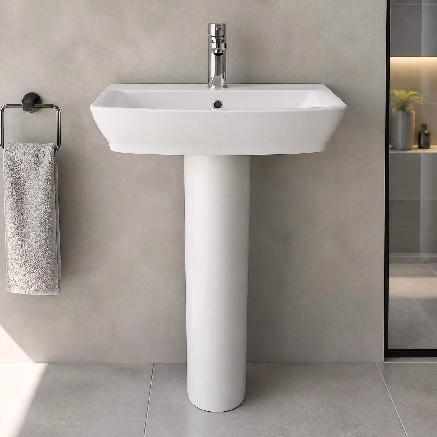 Balterley Spirit White Ceramic Square Basin with Full Pedestal, W/D/H: 65 x 46.5 x 82 cm – 3