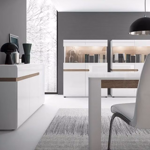 Jonas & James Leece Modern White Oak Glossy Sideboard with Two Drawers and Three Doors