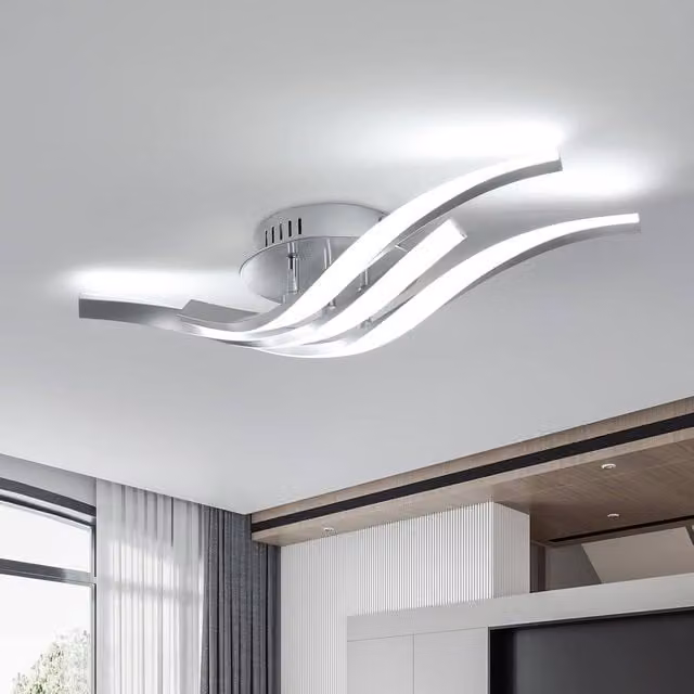 COMELY 24W LED Curved Ceiling Light in Silver with 6500K Cool White Light