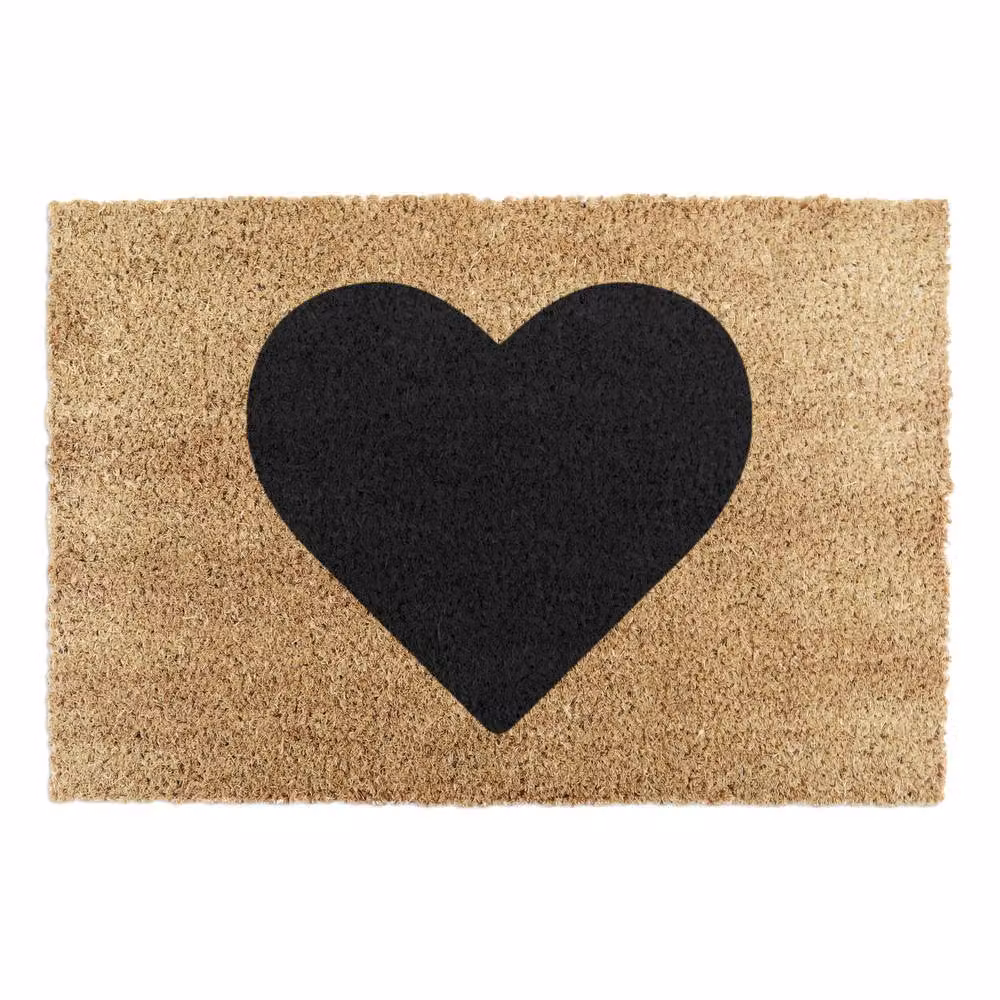 Artsy Black Heart Coir Doormat in Beige, W/D: 60 x 40 cm – 2