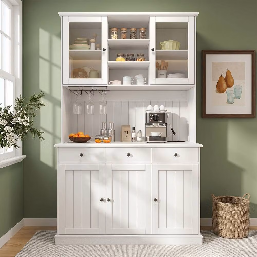 Rolipo Modern White Tall Storage Unit with Glass Doors and Internal Shelves – 1