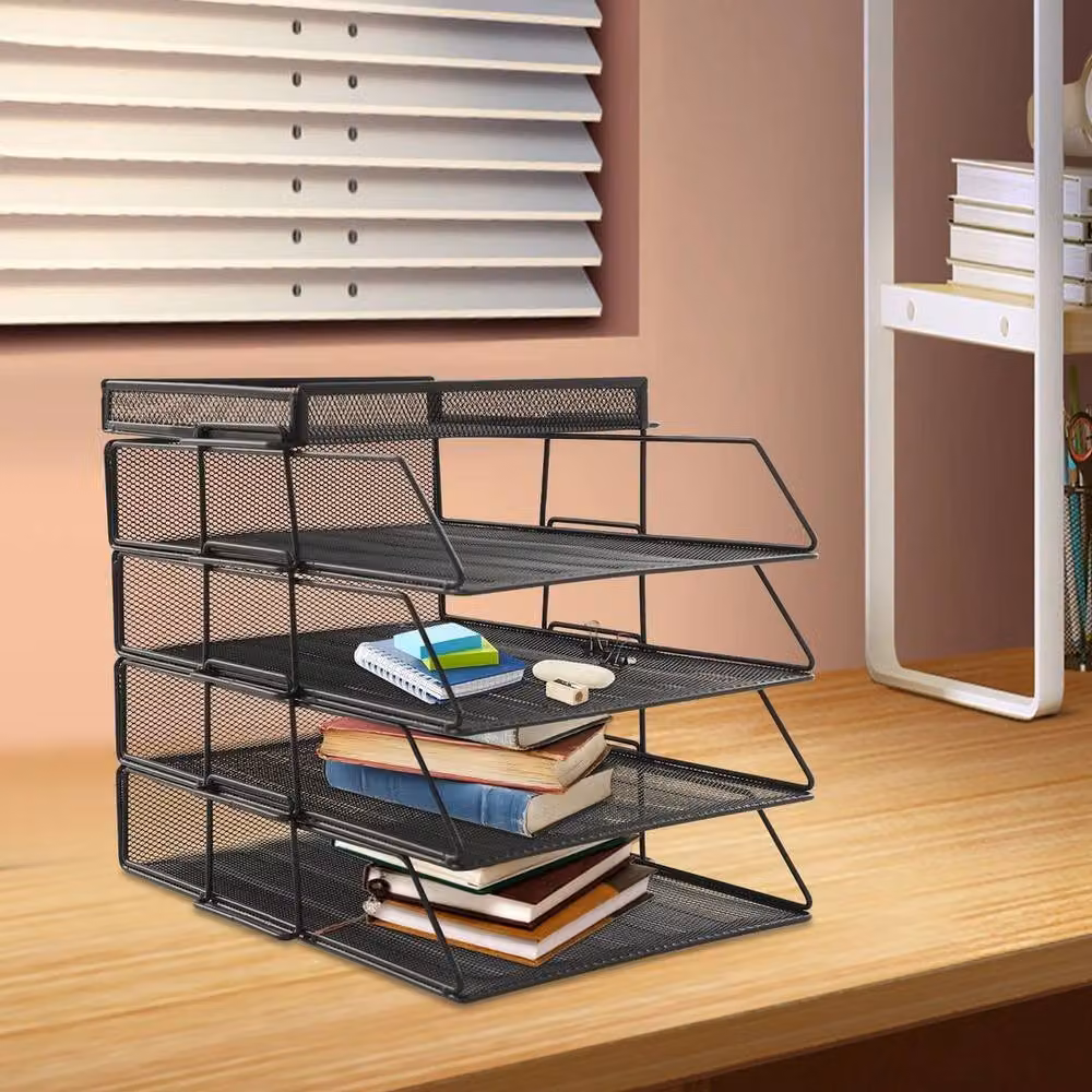 PAWNORA Stackable Metal Desk File and Document Letter Tray Organizer in Black – 4