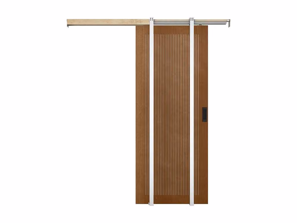 Vente-unique Modern Sliding Door with Sliding System in Walnut MDF and Steel, Brown and Silver, H: 205 cm x W: 93 cm – 2