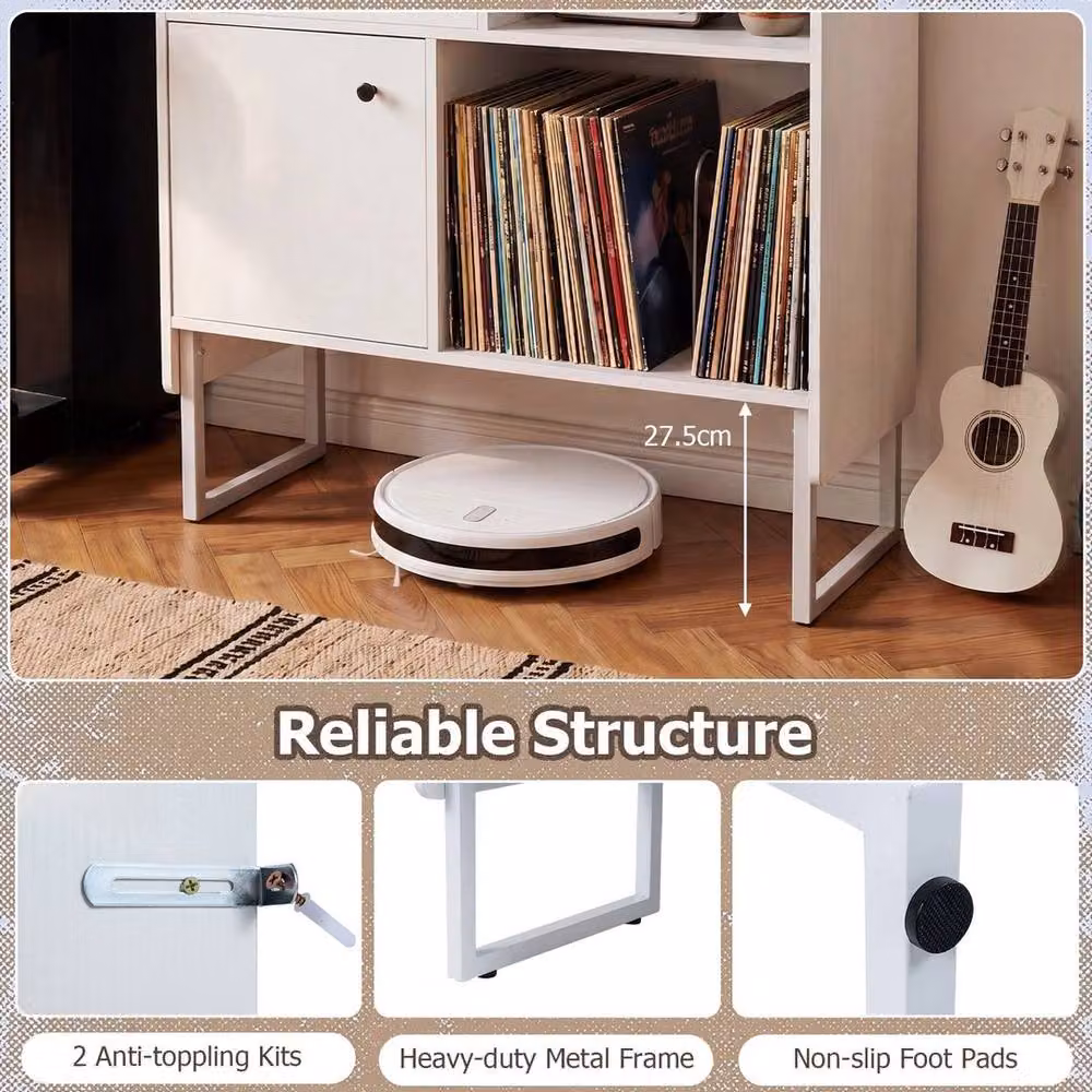 KORVIXA Large Turntable Cabinet Record Player Stand in White, W/D/H: 100 x 100 x 100 cm – 3