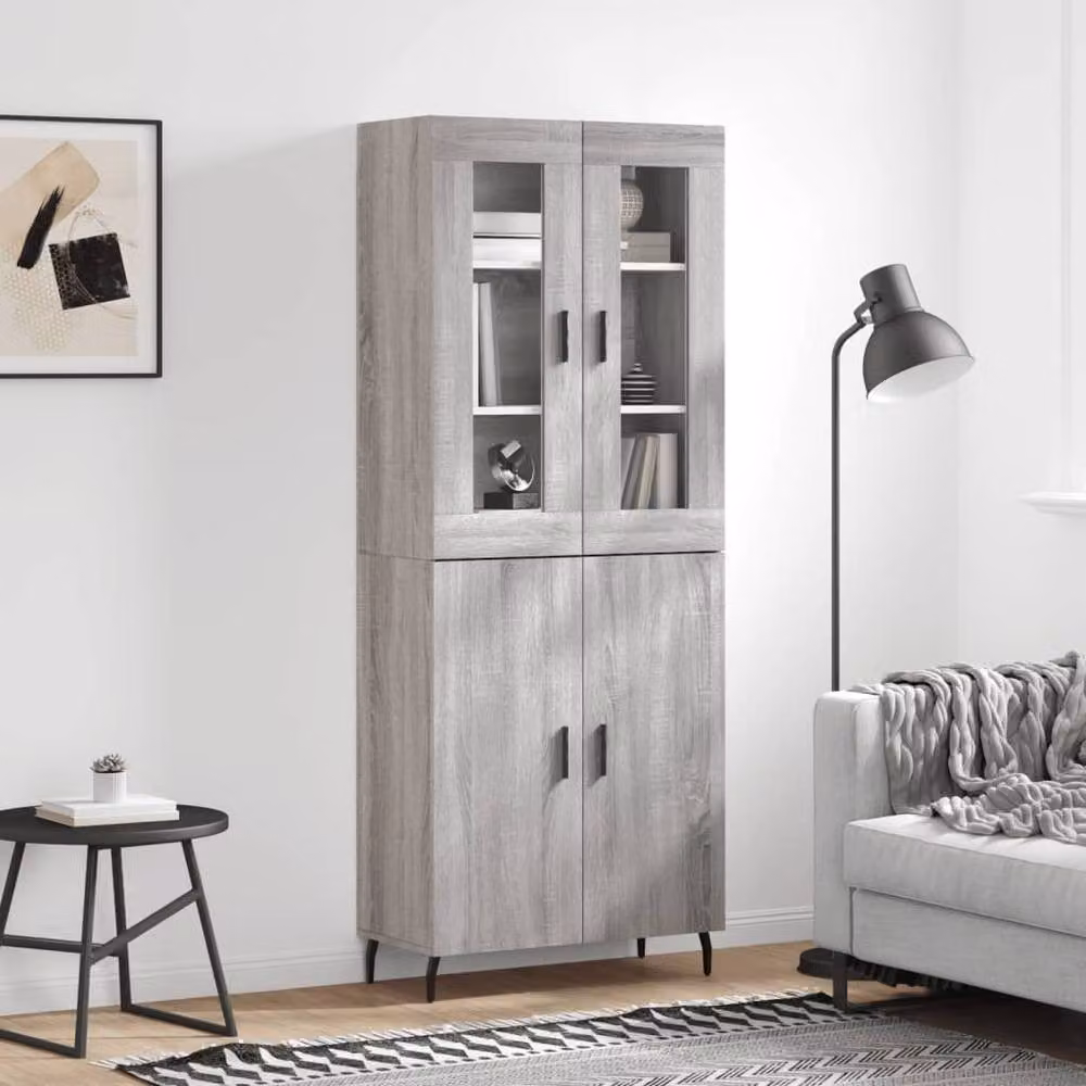 Berkfield Home Grey Sonoma Highboard with Glass Doors and Internal Shelves, W/D/H: 69.5 x 34 x 180 cm – 2
