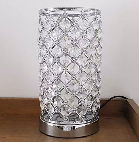 K LIVING Mikey Beaded Silver Chrome Touch Cylinder Table Lamp – 2