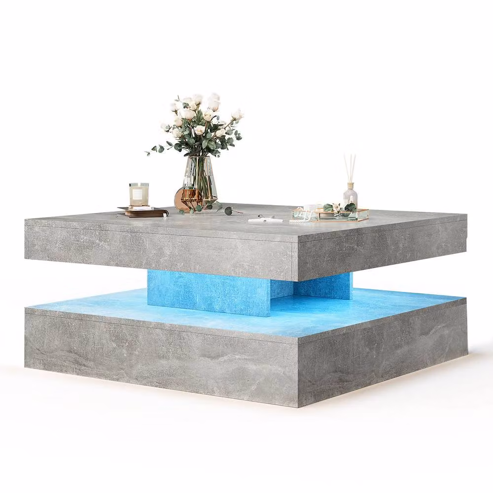 KEEPREAPER Modern Grey Square Coffee Table with Storage and LED Light, W/D/H: 78 x 78 x 40 cm – 6