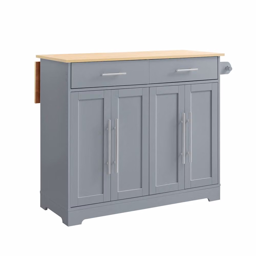 SoBuy Grey Farmhouse Kitchen Trolley with Fold-Down Worktop and Hinged Doors – 2