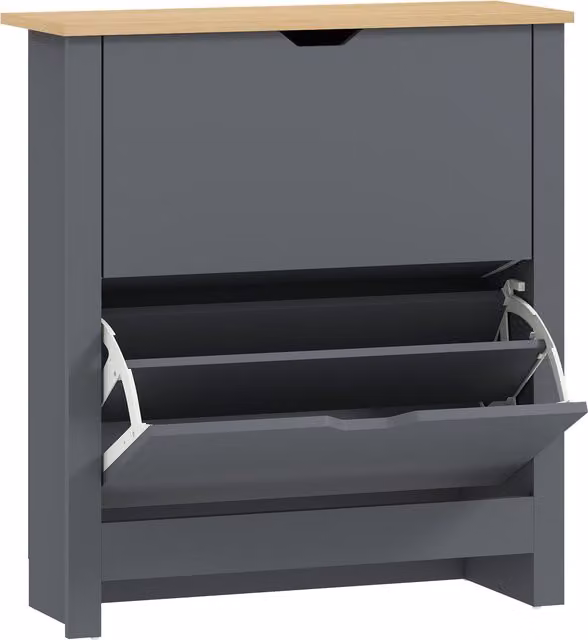 HOMCOM Slim Shoe Cabinet in Grey with 2 Tilting Drawers and Internal Shelves for 12 Pairs of Shoes