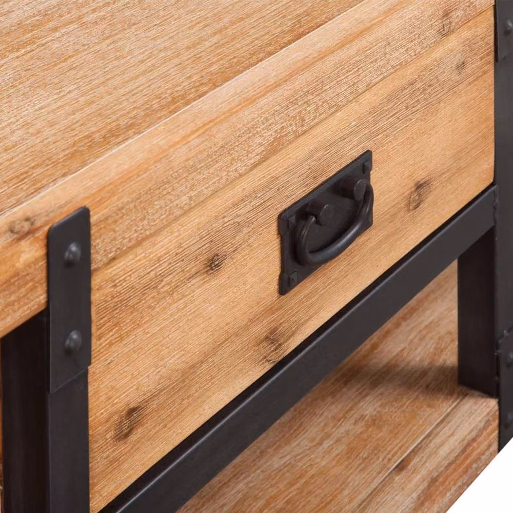 Berkfield Home Industrial TV Stand in Brown Acacia Wood and Black Metal, W/D/H: 140 x 40 x 45 cm – 3