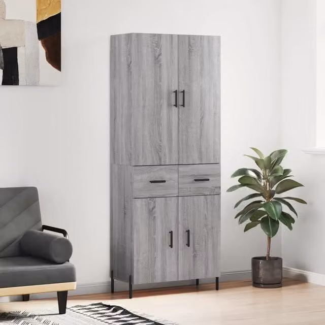 Berkfield Home Grey Sonoma Highboard, H 180 x W 69.5 x D 34 cm