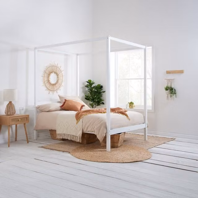 Birlea Mercia Four Poster King Bed in White Solid Wood, 180 x 200 cm