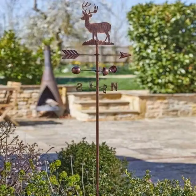 Marco Paul Large Rustic Metal Garden Wind Vane - Stag in Bronze
