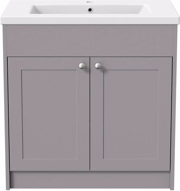FORGEVIO Grey Traditional Freestanding Bathroom Vanity Unit with Soft-Close Hinged Doors and Internal Shelves – 1