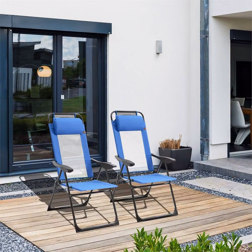 Outsunny Set of 2 Blue Portable Folding Recliners with Multi-Position Glide – 3