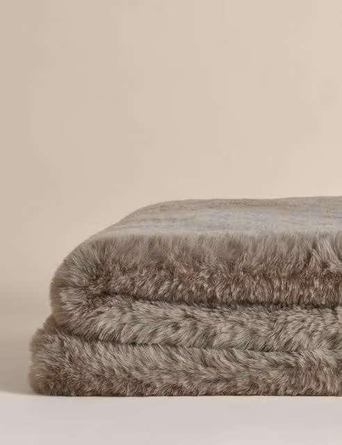 M&S Kelly Hoppen Faux Fur Throw in Beige