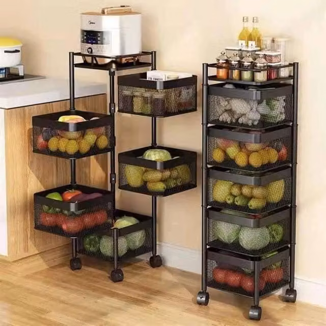 EONLION Black 6 Tier Rotating Kitchen Storage Trolley