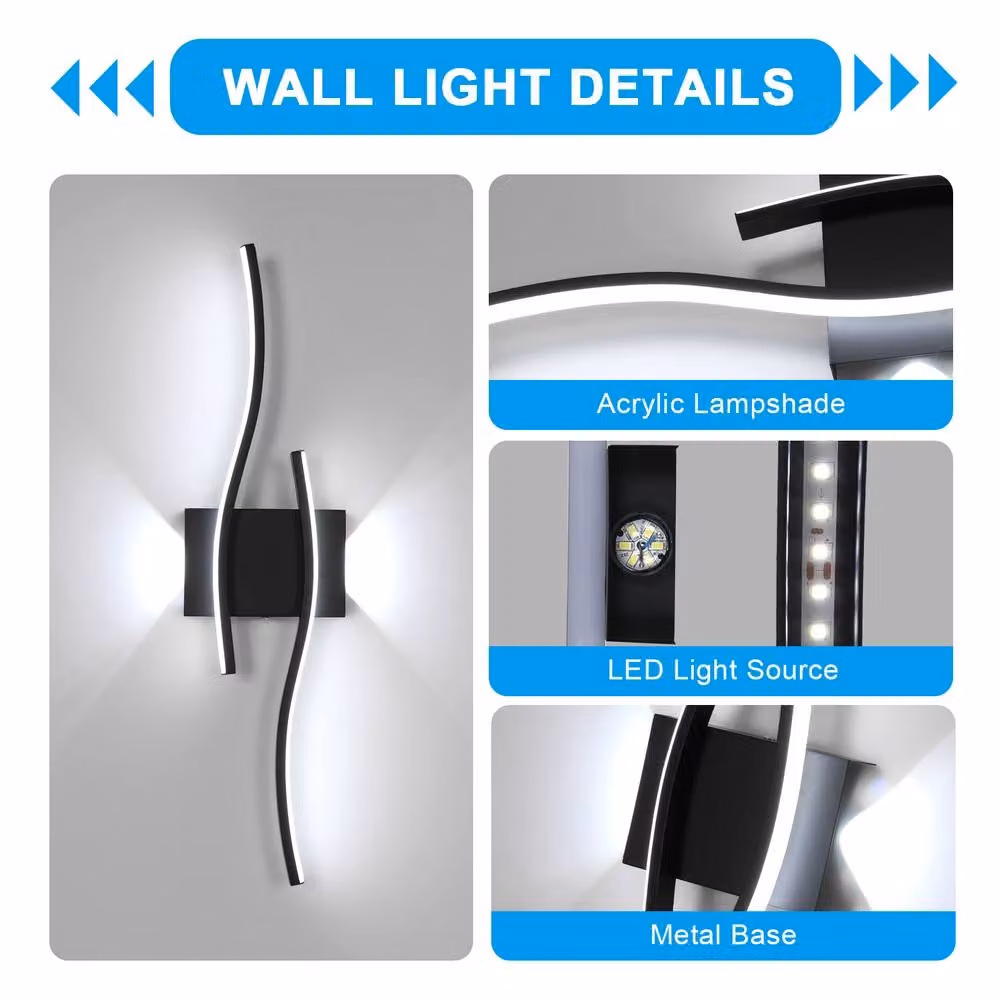 COMELY Modern Black LED Indoor Wall Lights with Acrylic and Metal Finish – 4