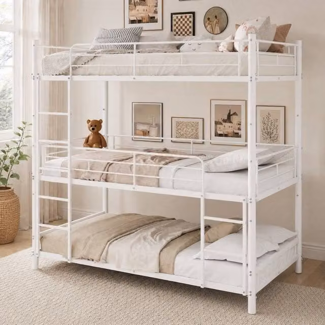 STILVORA Modern Metal Junior Bed Frame in White, W/D/H: 91.44 x 191.0 x 27.0 cm – 1