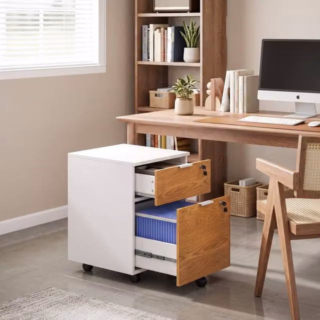STILVORA Two-Drawer Lockable Filing Cabinet with Castors in Sand