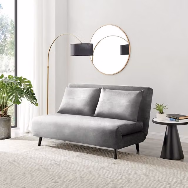 FurnitureboxUK Bobby Grey Velvet Double Click-Clack Folding Sofa Bed with Solid Wood Frame