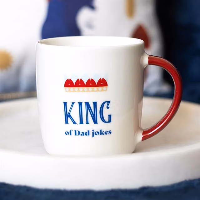 King Of Dad Jokes Crown Mug for Adults, White and Red, 350 ml