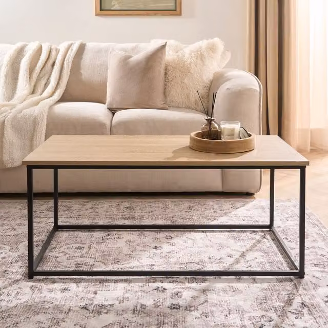 OHS Manhattan Rectangular Coffee Table with Metal Frame in Brown and Sand – 1