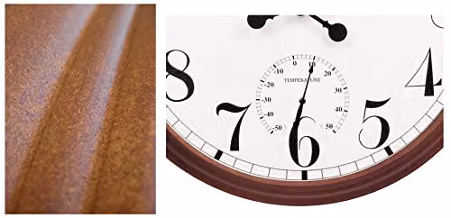 Primrose Big Time Round Outdoor Garden Clock with Thermometer in Brown Metal, Diameter: 90 cm – 3