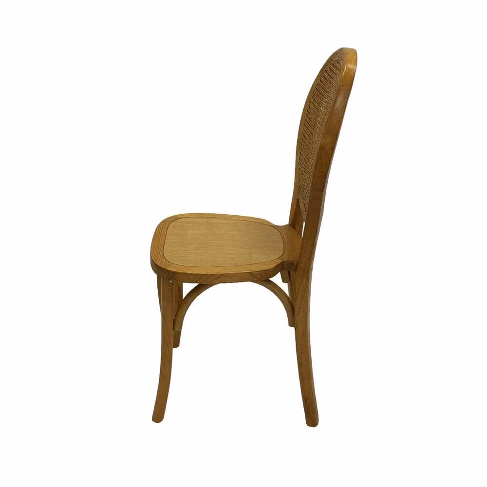 FORGEVIO Brown Rustic Cane Backed Wood and Rattan Dining Chairs – 2
