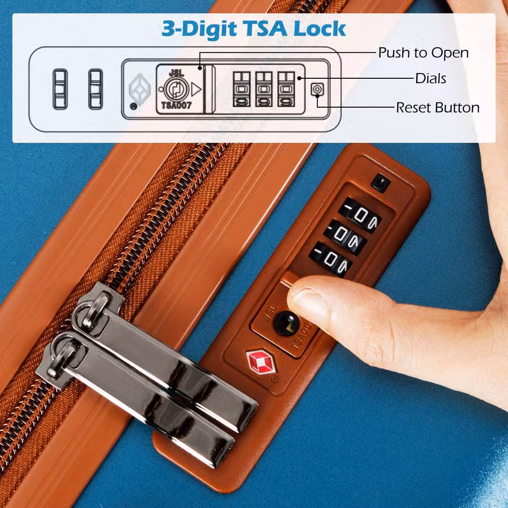 Costway 3-Piece Hard Shell Cabin Travel Suitcase Set with TSA Lock in Teal – 4