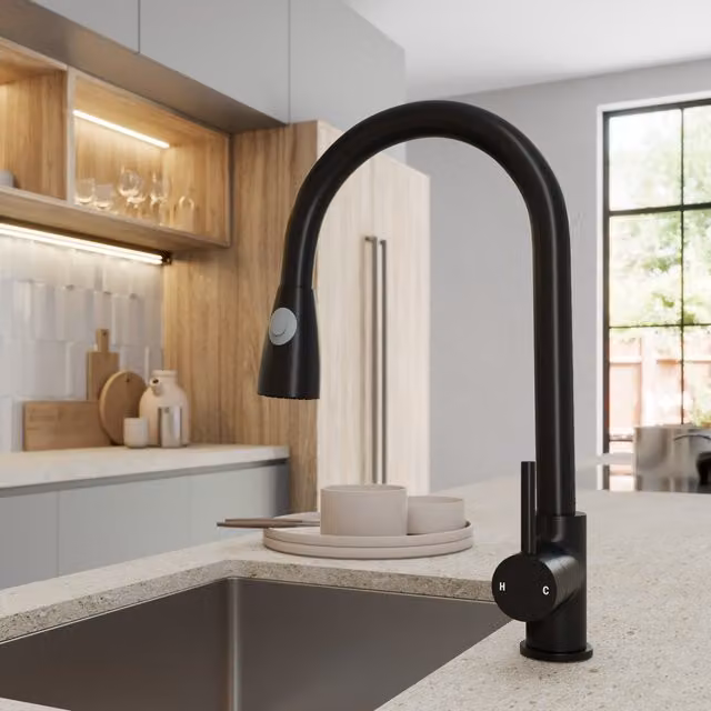 Kitchflow Pull Out Kitchen Mixer Tap with Dual Spray in Matt Black