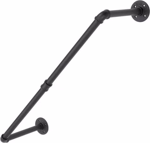 KORVIXA Heavy Duty Wall Mounted Clothes Rail Shelf in Matt Black, Width: 90 cm – 1