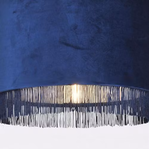 First Choice Lighting Set of 2 Navy Blue Velvet Easy Fit Round Tassled Light Shades with Chrome Detail – 3